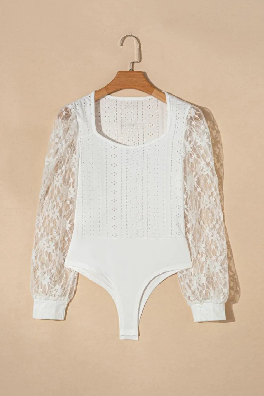 Outlet Dear-Lover Frenchy Contrast Lace Bishop Sleeve Bodysuit White