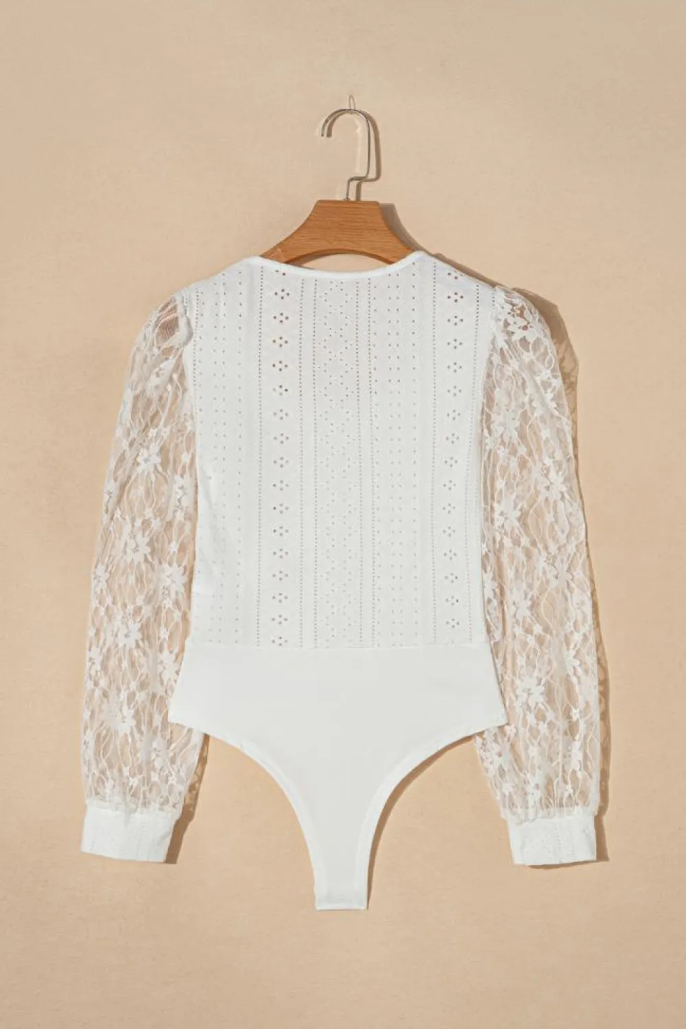 Outlet Dear-Lover Frenchy Contrast Lace Bishop Sleeve Bodysuit White