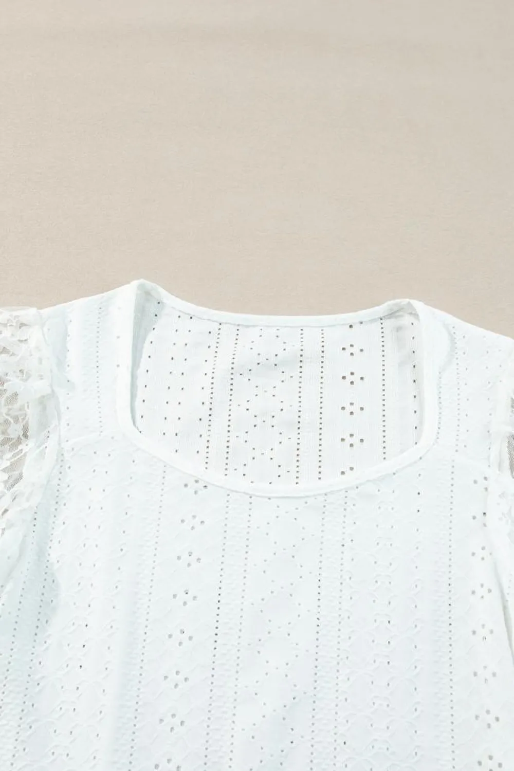 Outlet Dear-Lover Frenchy Contrast Lace Bishop Sleeve Bodysuit White