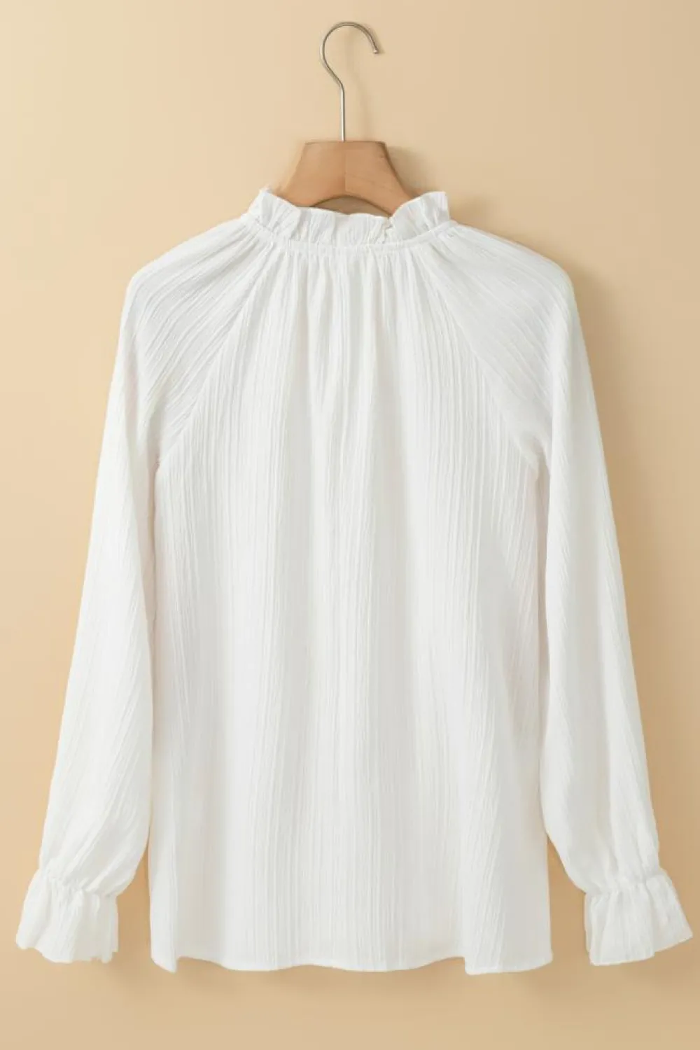 Hot Dear-Lover Frilled Mock Neck Ripple Bubble Sleeve Blouse White