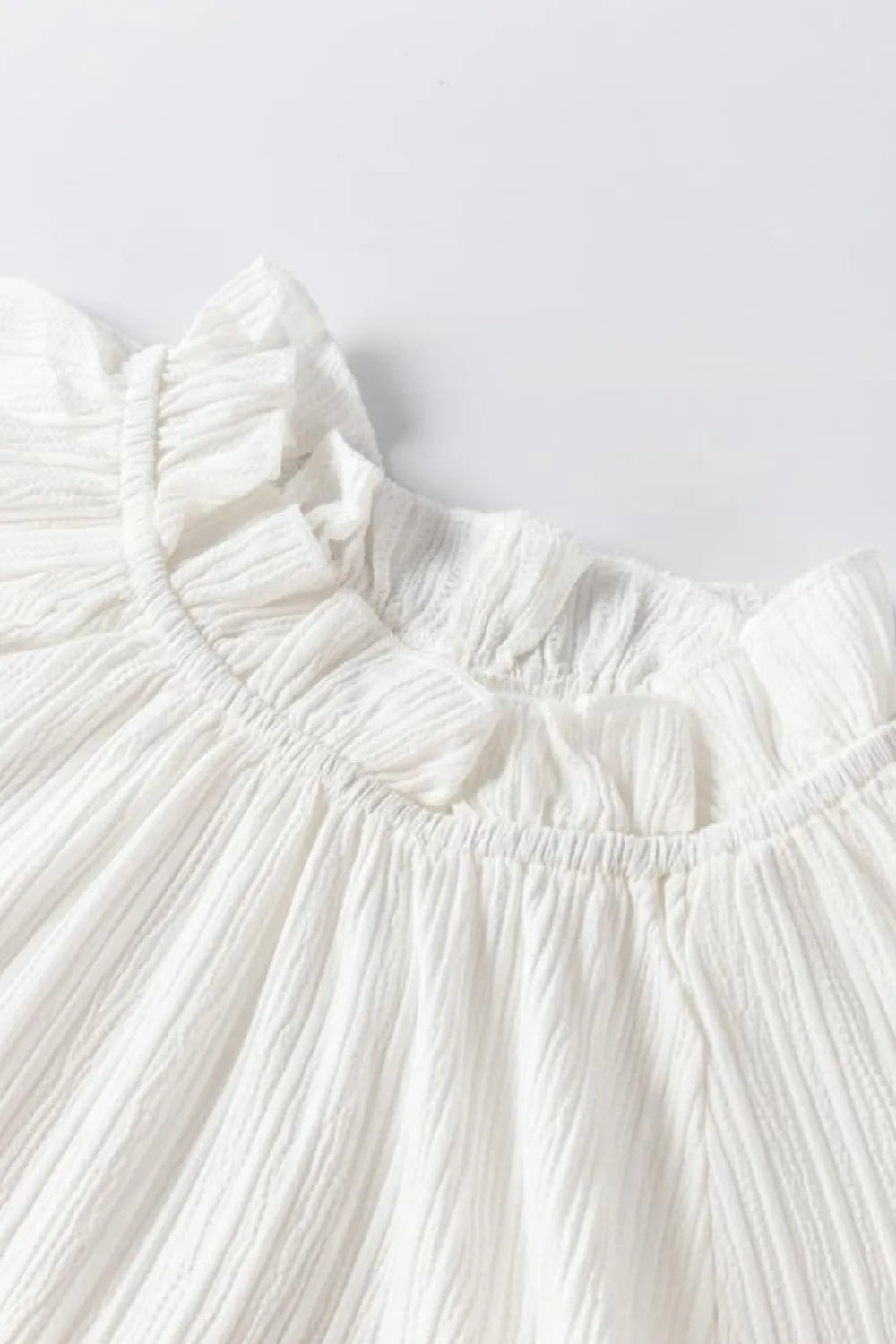 Hot Dear-Lover Frilled Mock Neck Ripple Bubble Sleeve Blouse White