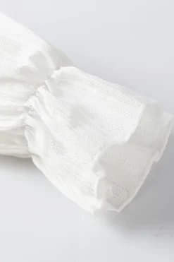 Hot Dear-Lover Frilled Mock Neck Ripple Bubble Sleeve Blouse White