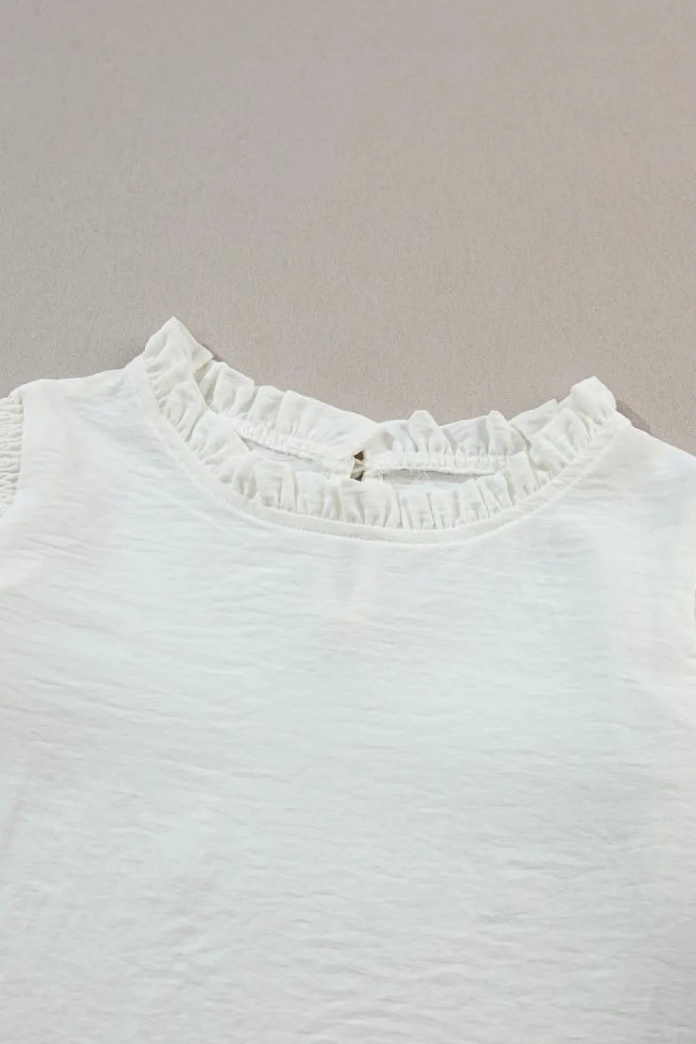 Best Dear-Lover Frilled Neck Ruffled Trim Bubble Sleeve Blouse White