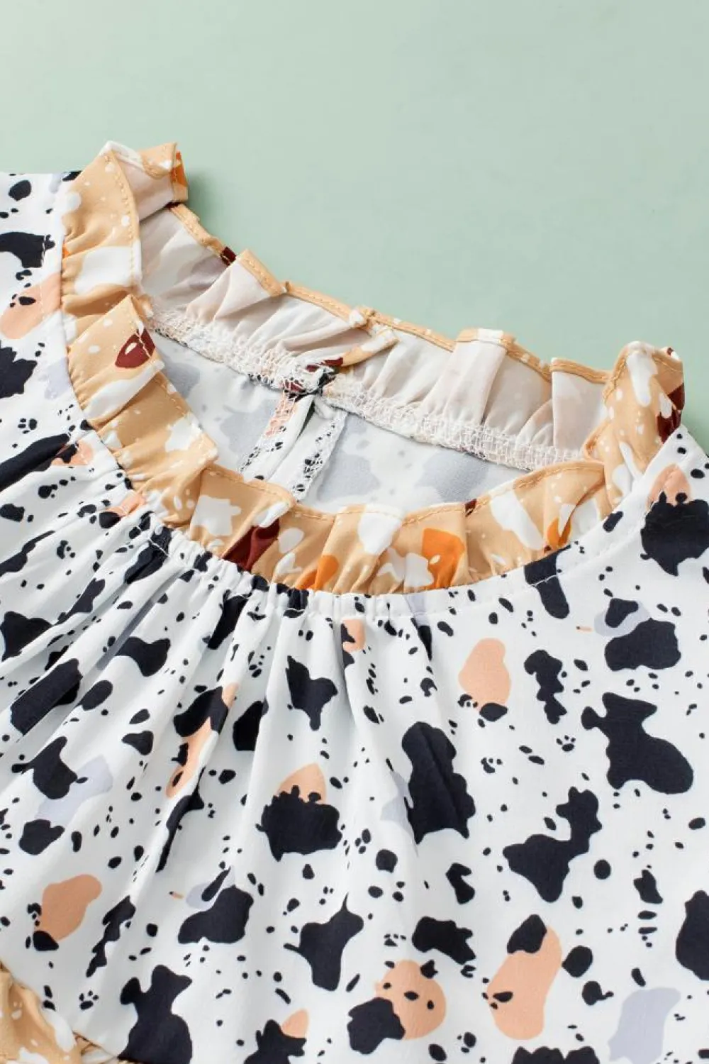 Outlet Dear-Lover Frilly Trim Leopard Animal Spots Blouse White