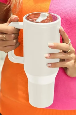 Fashion Dear-Lover Frosted Stainless Handle Large Vacuum Cup with Straw 40oz White