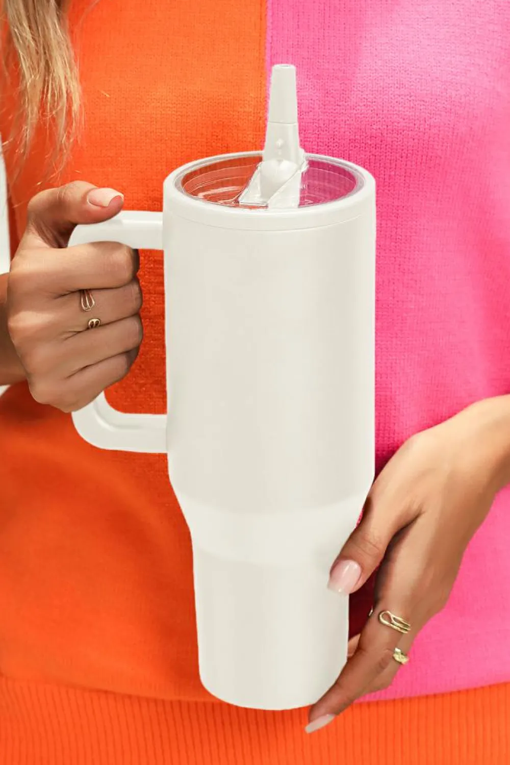 Fashion Dear-Lover Frosted Stainless Handle Large Vacuum Cup with Straw 40oz White