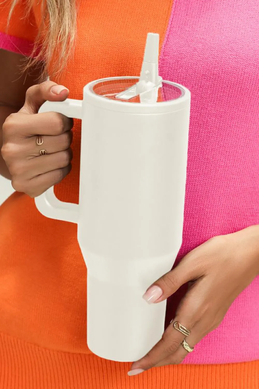 Fashion Dear-Lover Frosted Stainless Handle Large Vacuum Cup with Straw 40oz White
