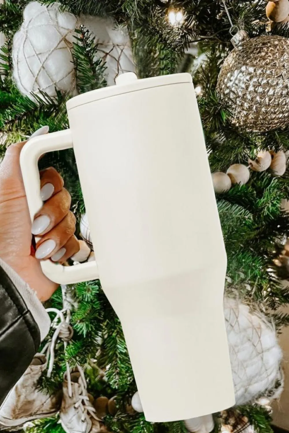 Fashion Dear-Lover Frosted Stainless Handle Large Vacuum Cup with Straw 40oz White