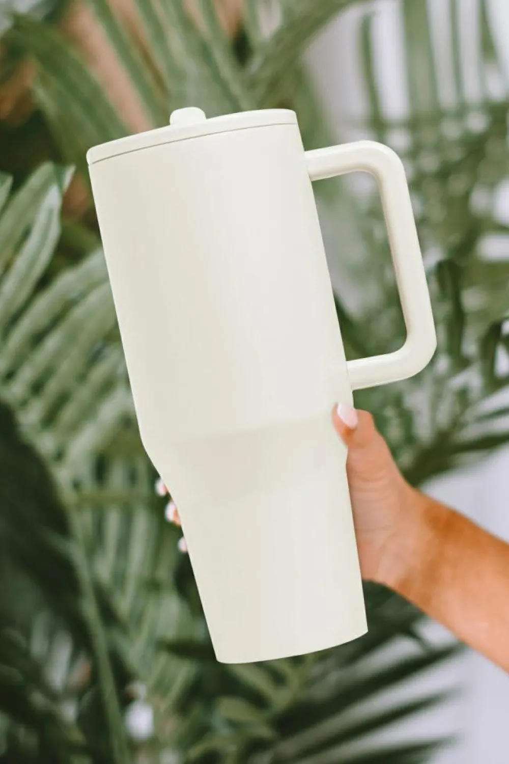 Fashion Dear-Lover Frosted Stainless Handle Large Vacuum Cup with Straw 40oz White