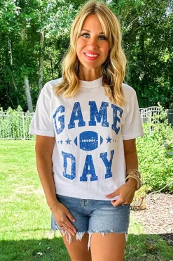 Outlet Dear-Lover GAME DAY Rugby Football Graphic Crewneck T Shirt White
