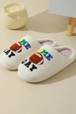 Best Dear-Lover GAME DAY Rugby Football Plush Slippers White