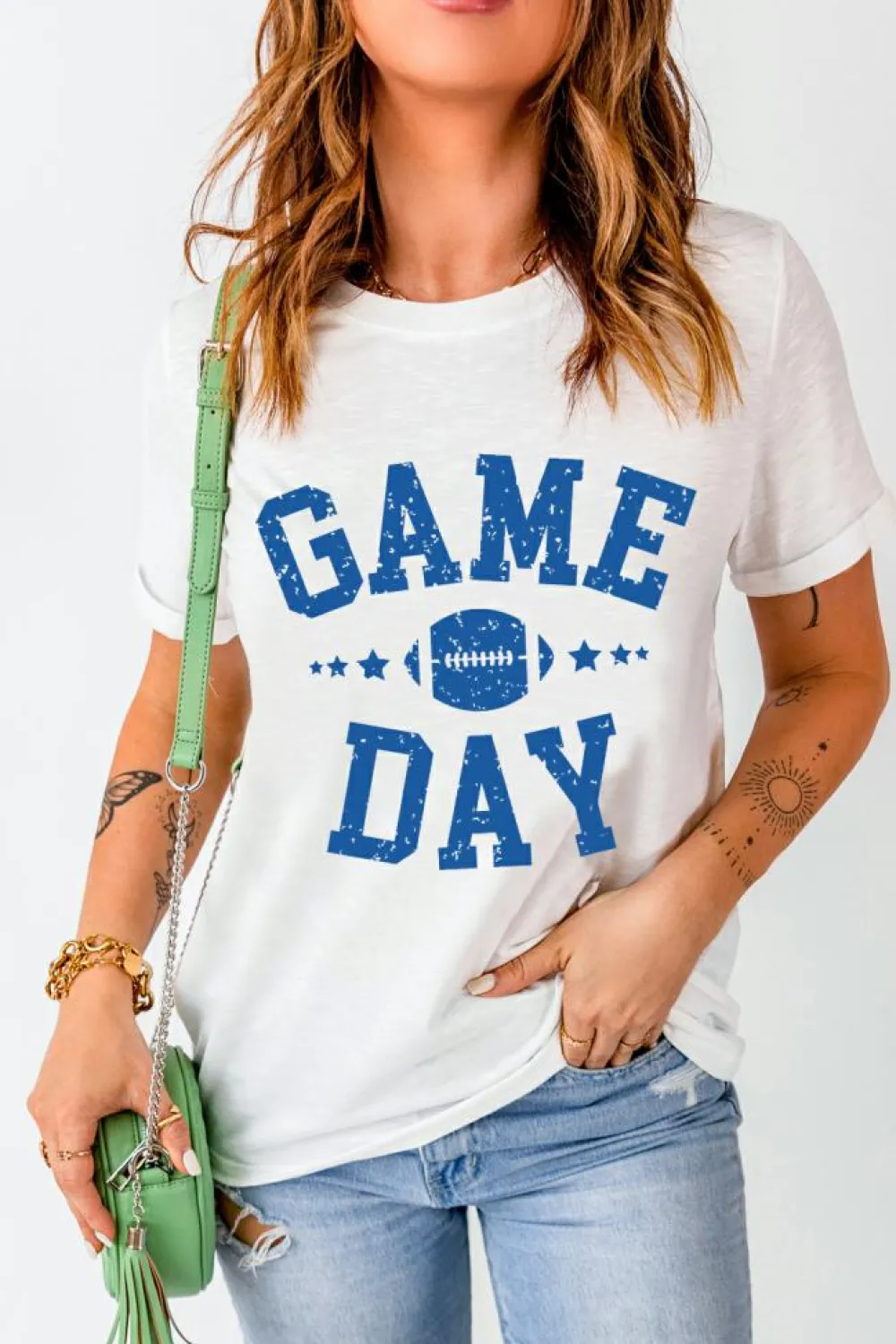 Outlet Dear-Lover GAME DAY Rugby Football Graphic Crewneck T Shirt White