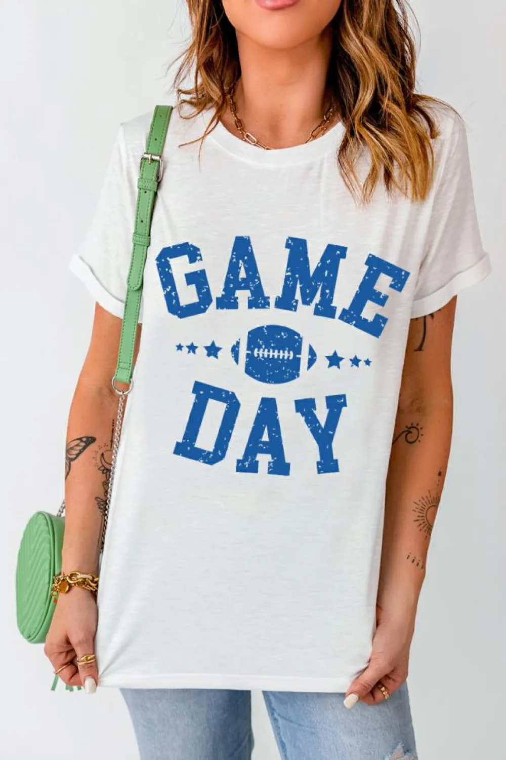 Outlet Dear-Lover GAME DAY Rugby Football Graphic Crewneck T Shirt White