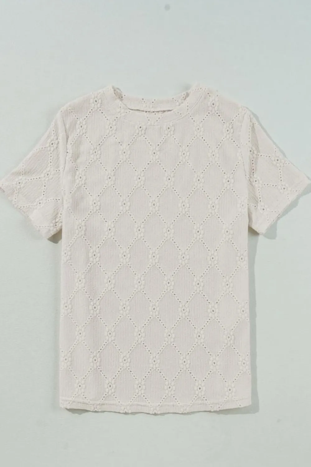 Hot Dear-Lover Geometric Embroidered Slim Fit O Neck T Shirt White