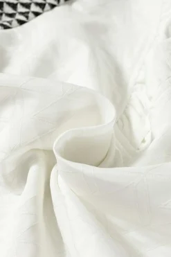 New Dear-Lover Geometric Textured Short Sleeve Frilly V Neck Blouse White