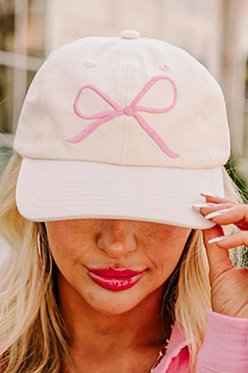 Fashion Dear-Lover Girlish Bow Embroidered Baseball Cap White