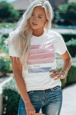 Online Dear-Lover God Waymaker Miracle Worker Promise Keeper Graphic Tee White