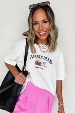 Outlet Dear-Lover Guitar NASHVILLE Music City Print Crewneck Tee White