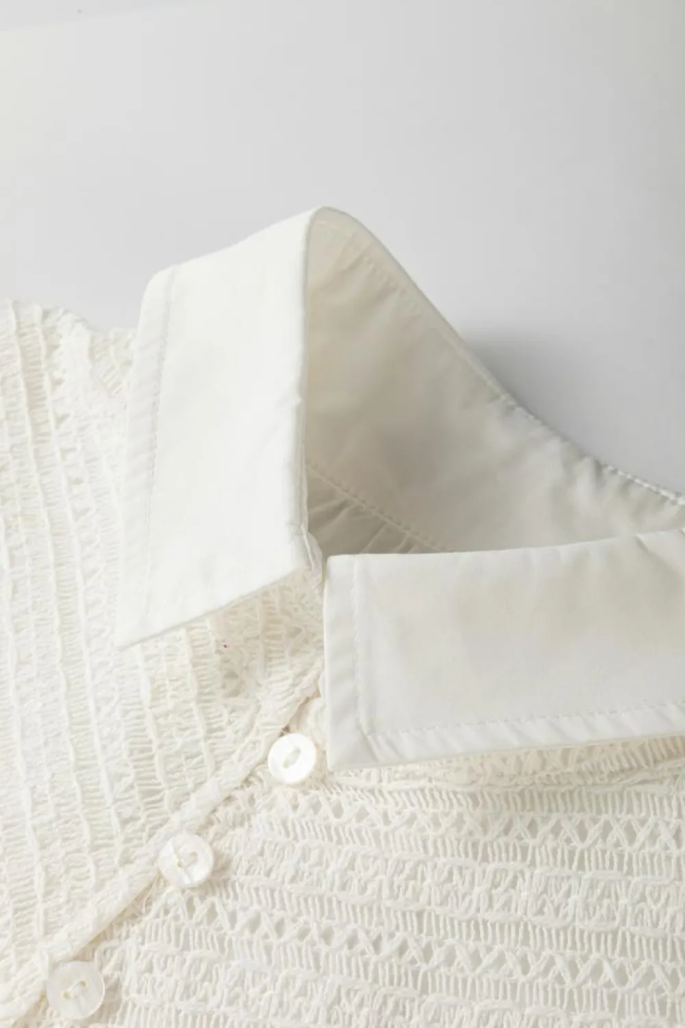 Outlet Dear-Lover Half Button Lace Patchwork Flutter Sleeve Blouse White