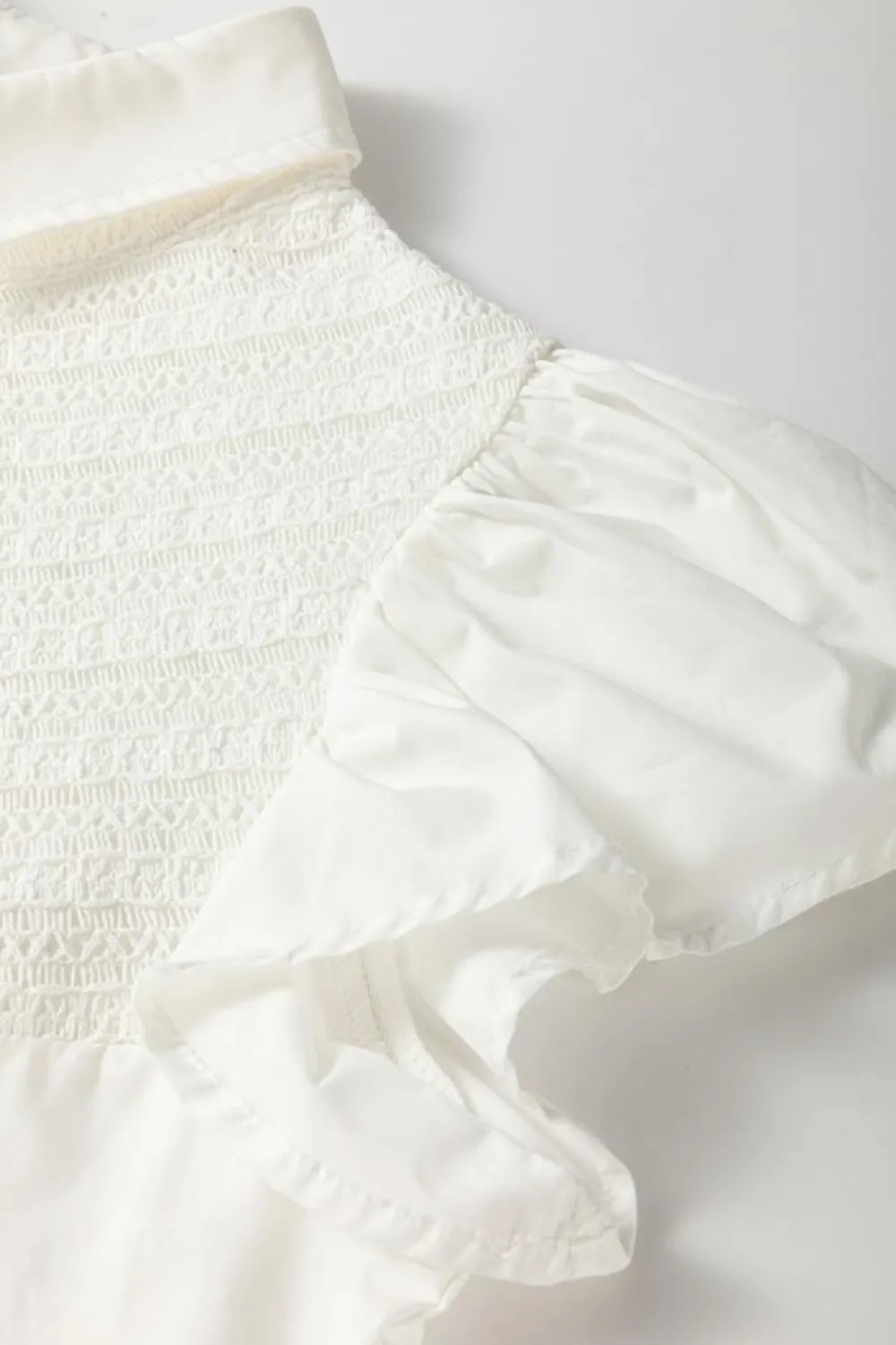 Outlet Dear-Lover Half Button Lace Patchwork Flutter Sleeve Blouse White