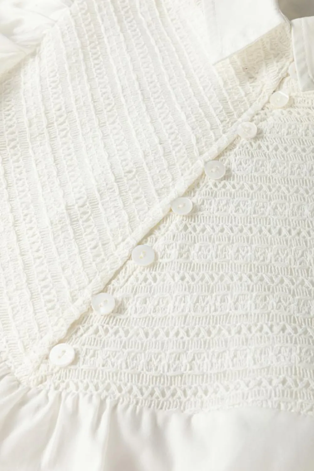 Outlet Dear-Lover Half Button Lace Patchwork Flutter Sleeve Blouse White