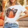 Online Dear-Lover Halloween Bowknot Pumpkin Graphic Crewneck T Shirt White