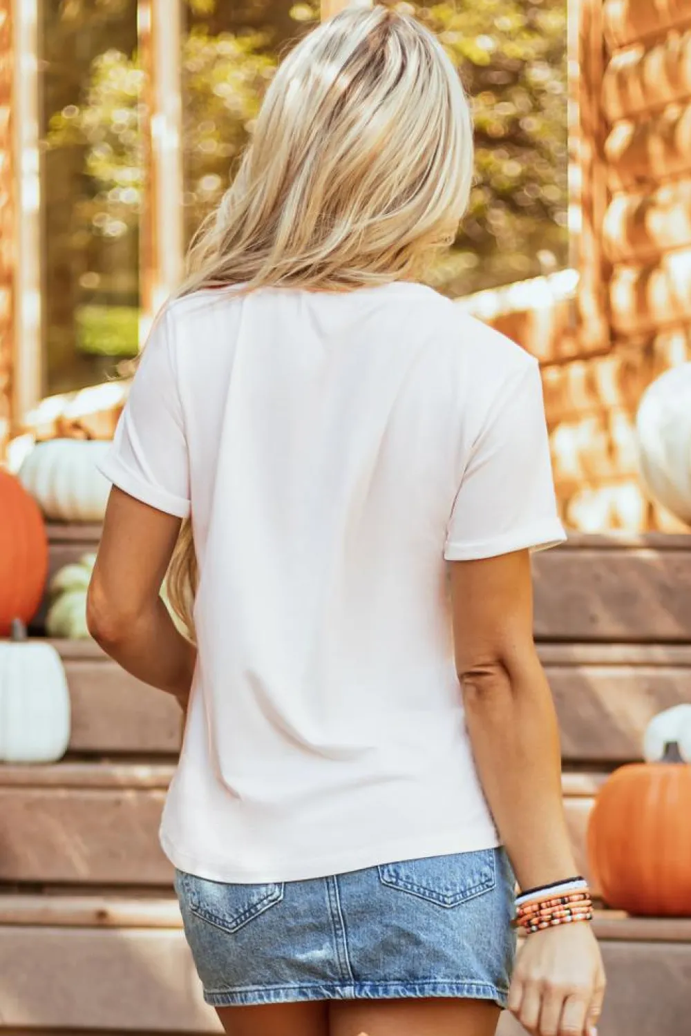 Online Dear-Lover Halloween Bowknot Pumpkin Graphic Crewneck T Shirt White