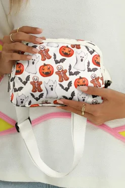 Hot Dear-Lover Halloween Pattern Print Wide Belt Square Crossbody Bag White