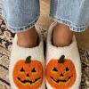 New Dear-Lover Halloween Pumpkin Print Plush Slippers (Runs Small, Size Up) White