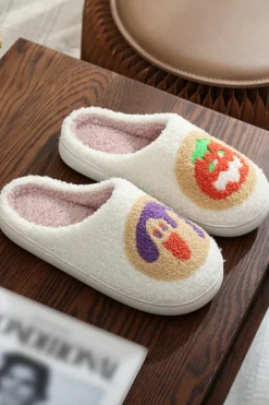 Online Dear-Lover Halloween Pumpkin Plush Winter Home Slippers White
