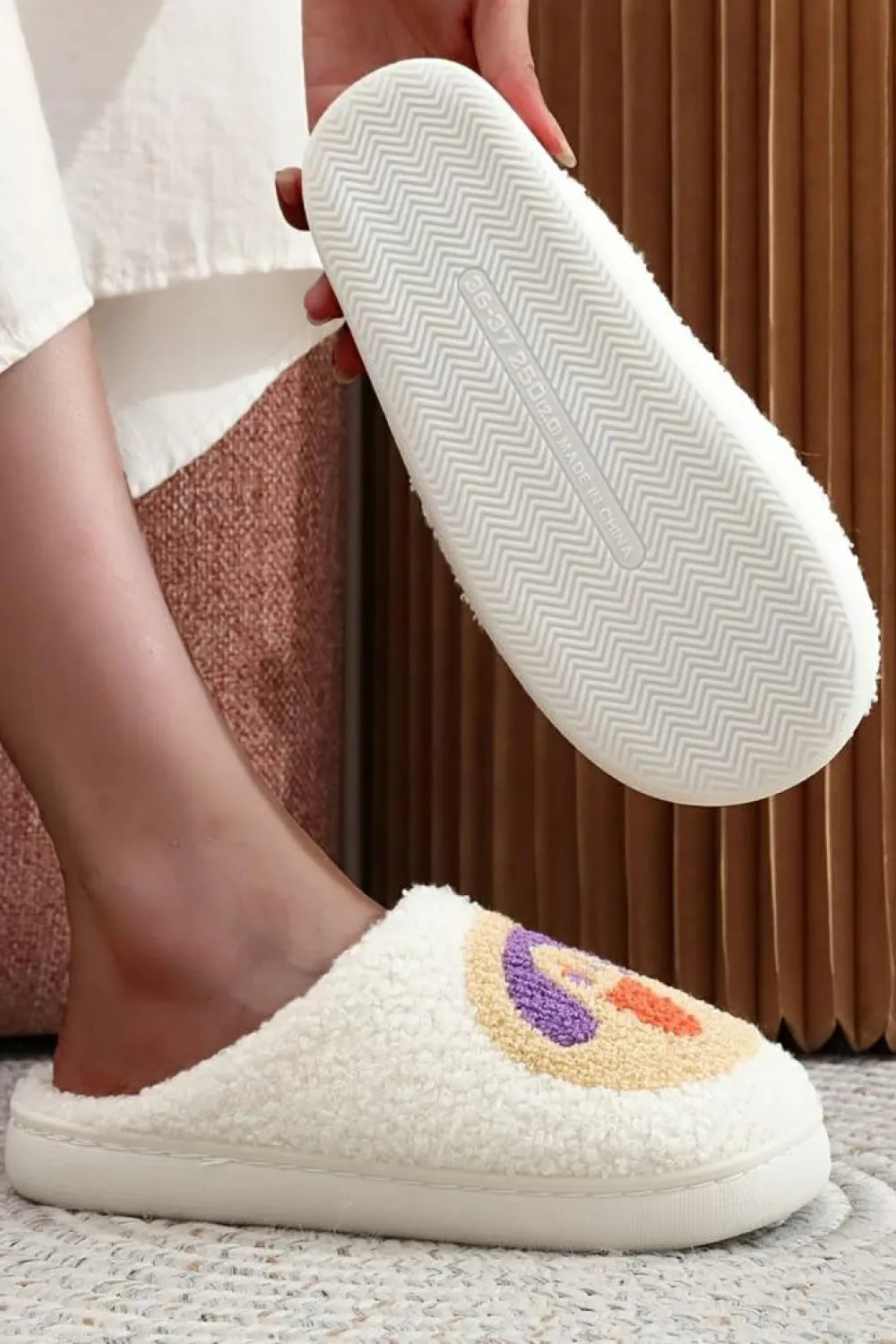 Online Dear-Lover Halloween Pumpkin Plush Winter Home Slippers White