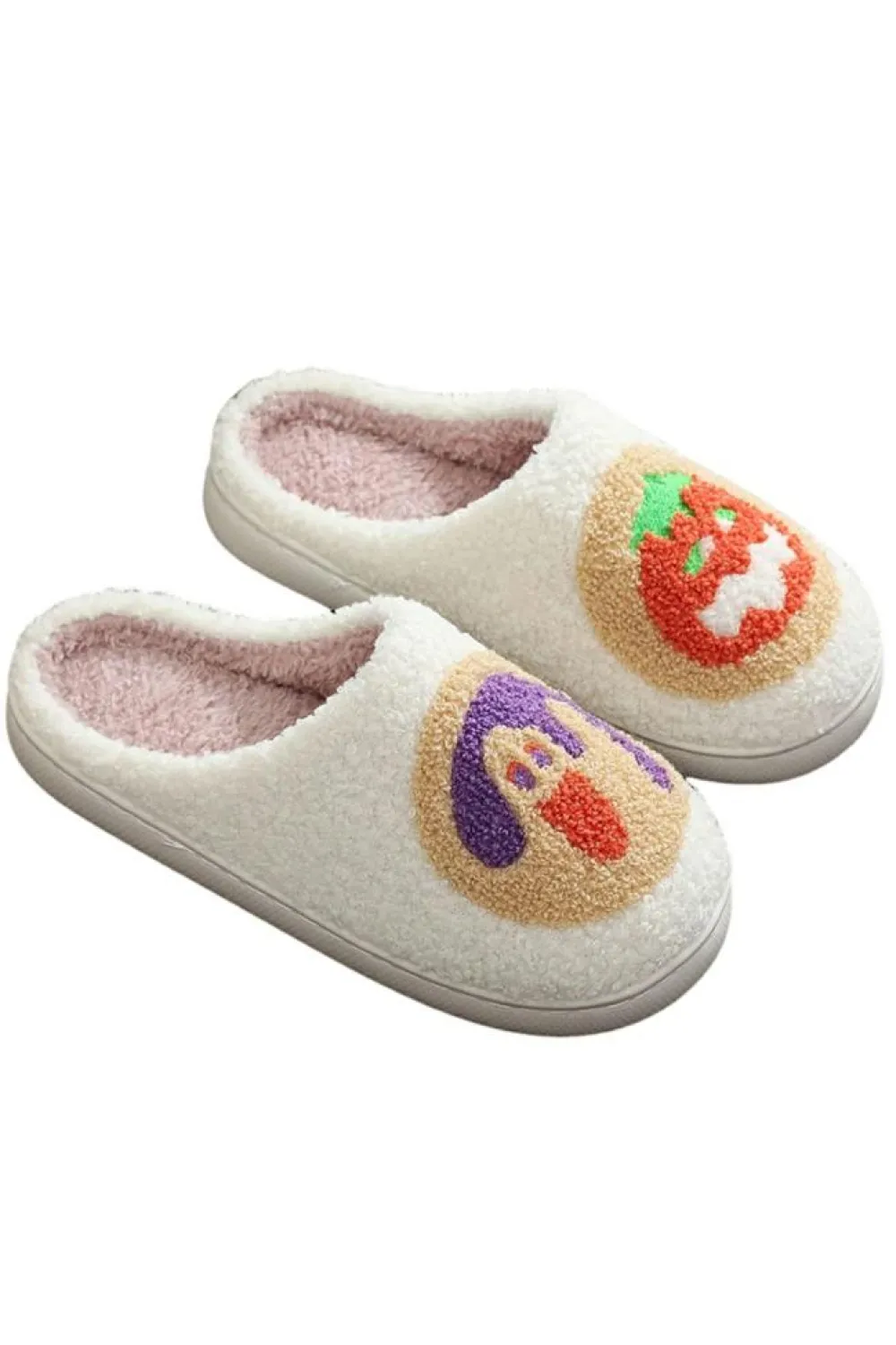 Online Dear-Lover Halloween Pumpkin Plush Winter Home Slippers White