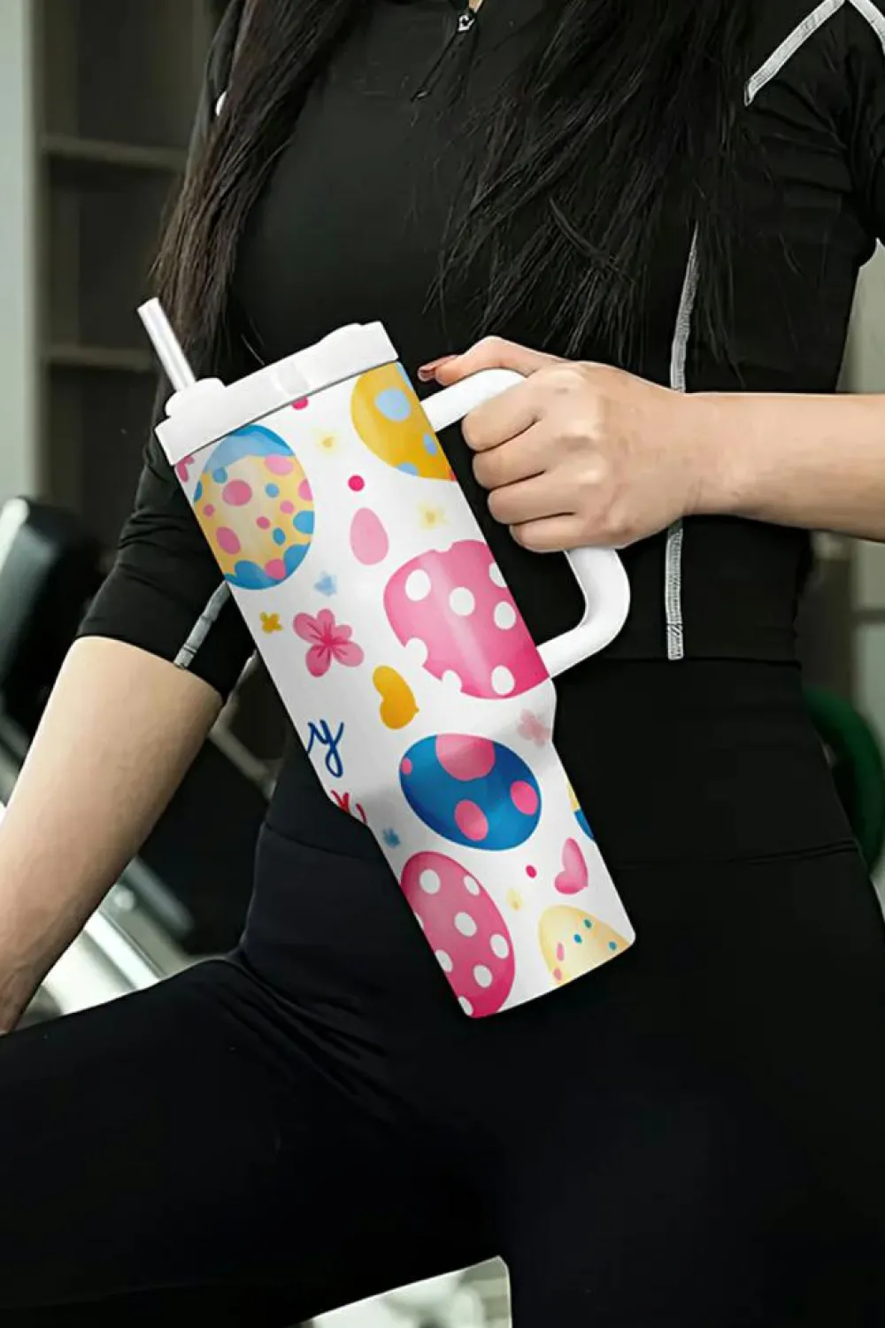 Best Dear-Lover Happy Easter Bunny Eggs Printed Thermal Tumbler White