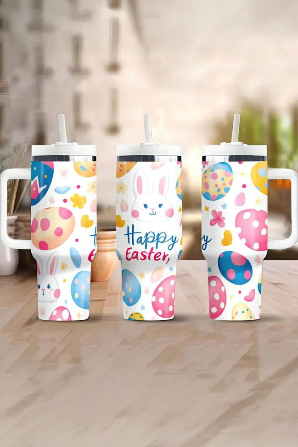 Best Dear-Lover Happy Easter Bunny Eggs Printed Thermal Tumbler White