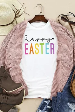 Outlet Dear-Lover Happy EASTER Round Neck Graphic Tee White