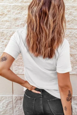 Best Dear-Lover Happy Easter Sequin Patched Casual Tee White