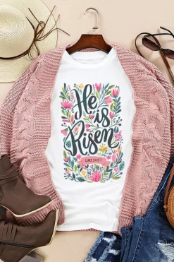 Discount Dear-Lover He is Risen Floral Printed T Shirt White