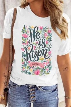 Discount Dear-Lover He is Risen Floral Printed T Shirt White