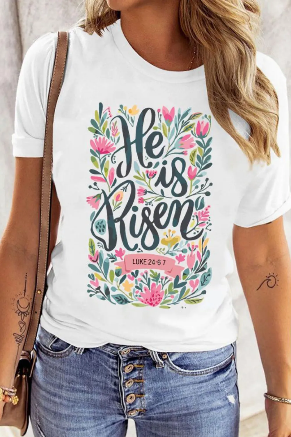Discount Dear-Lover He is Risen Floral Printed T Shirt White