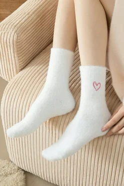 Sale Dear-Lover Heart Embroidered Soft Thick Crew Socks White