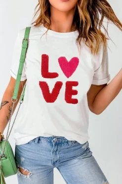 Clearance Dear-Lover Heart LOVE Graphic Valentines T Shirt White