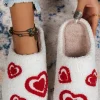 Online Dear-Lover Heart Shape Round Toe Plush Winter Slippers White