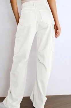 Sale Dear-Lover High Waist Straight Leg Cargo Pants with Pockets White