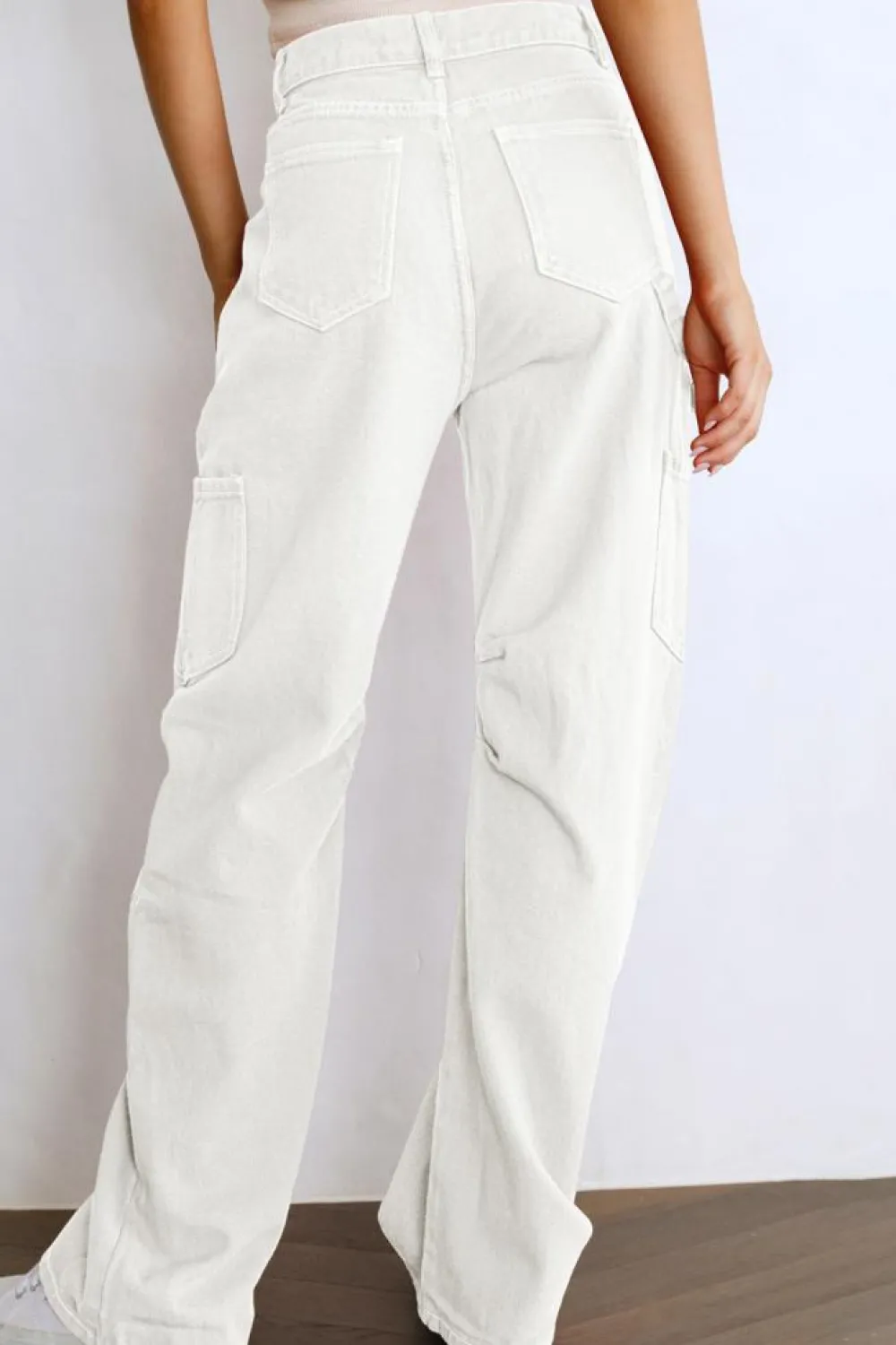 Sale Dear-Lover High Waist Straight Leg Cargo Pants with Pockets White