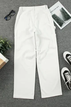 Sale Dear-Lover High Waist Straight Leg Cargo Pants with Pockets White