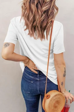 Hot Dear-Lover Holes Crew Neck Cotton Mixed T-shirt White