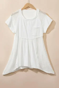 Outlet Dear-Lover Hollow Knit Splicing Keyhole Back Tunic Top White
