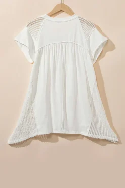 Outlet Dear-Lover Hollow Knit Splicing Keyhole Back Tunic Top White