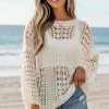 New Dear-Lover Hollow Out Knit Bracelet Sleeve Drop Shoulder Sweater White