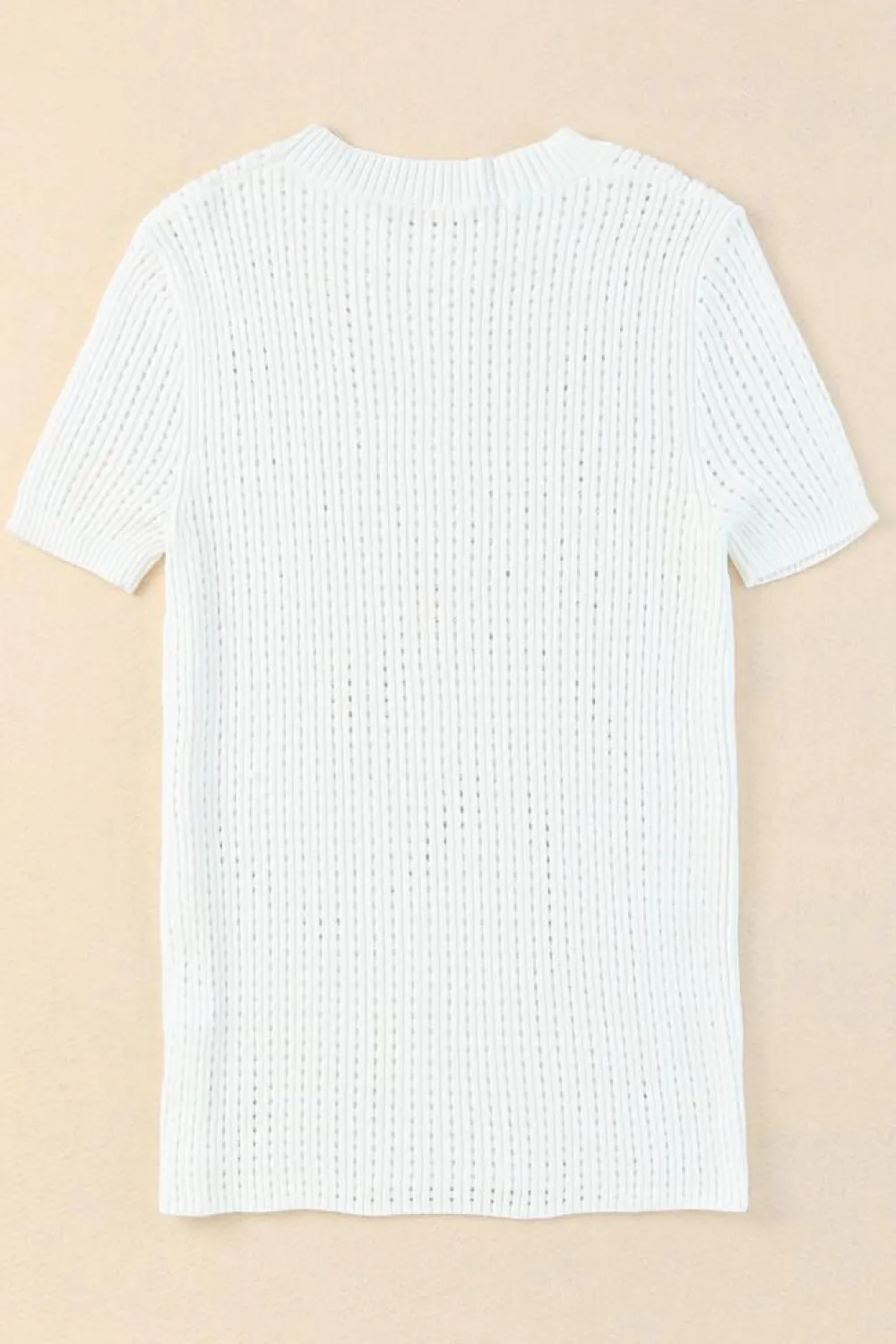 Discount Dear-Lover Hollow-out Knitted Short Sleeve T Shirt White